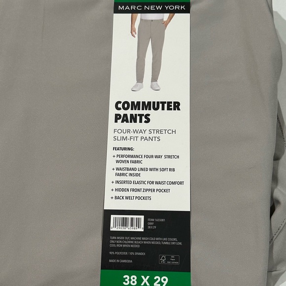 Marc New York 38x29 Men’s Commuter Pants Four Way Stretch Slim Fit Pants - New - Picture 5 of 6